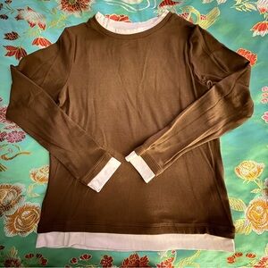 Elegant Brown and White Long Sleeve Top